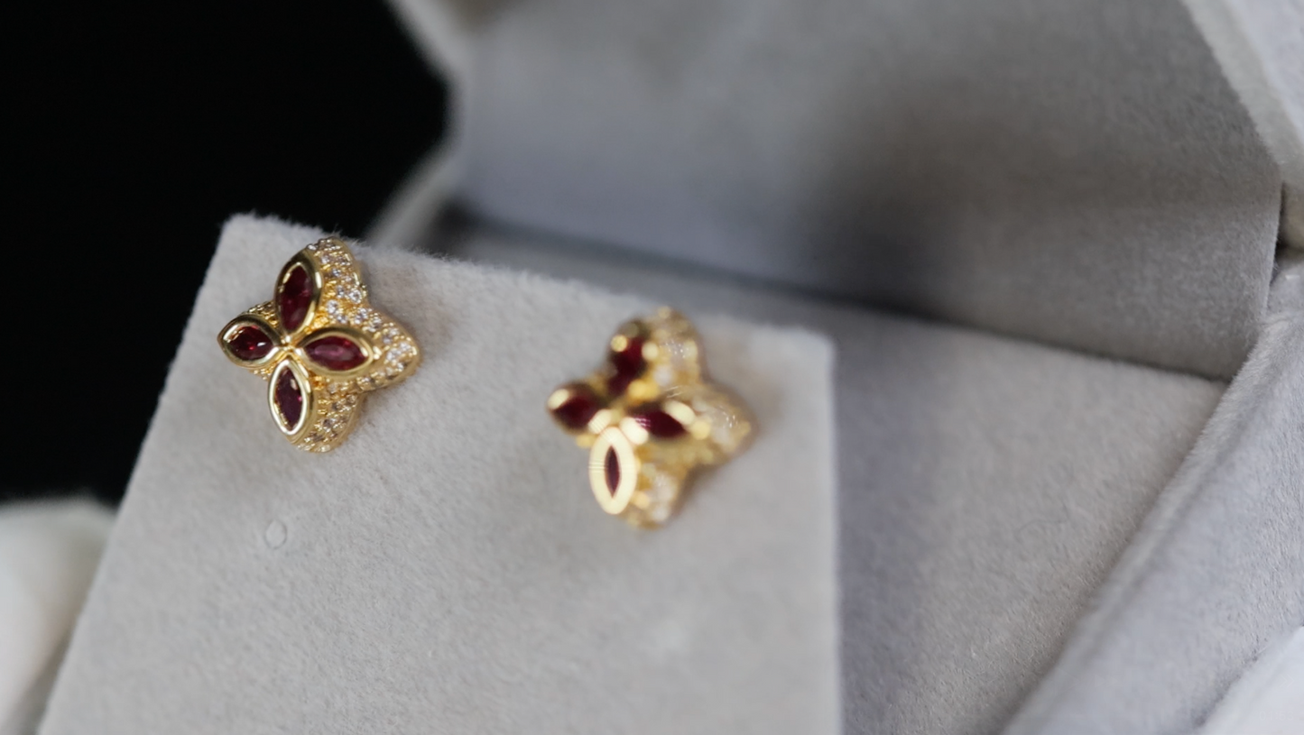 Red Diamond Clover Earrings