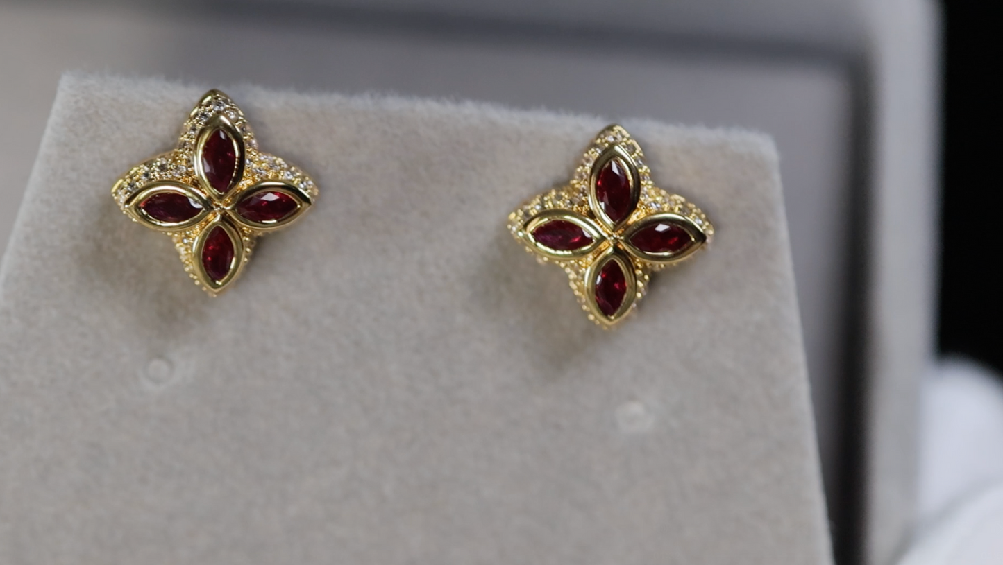 Red Diamond Clover Earrings