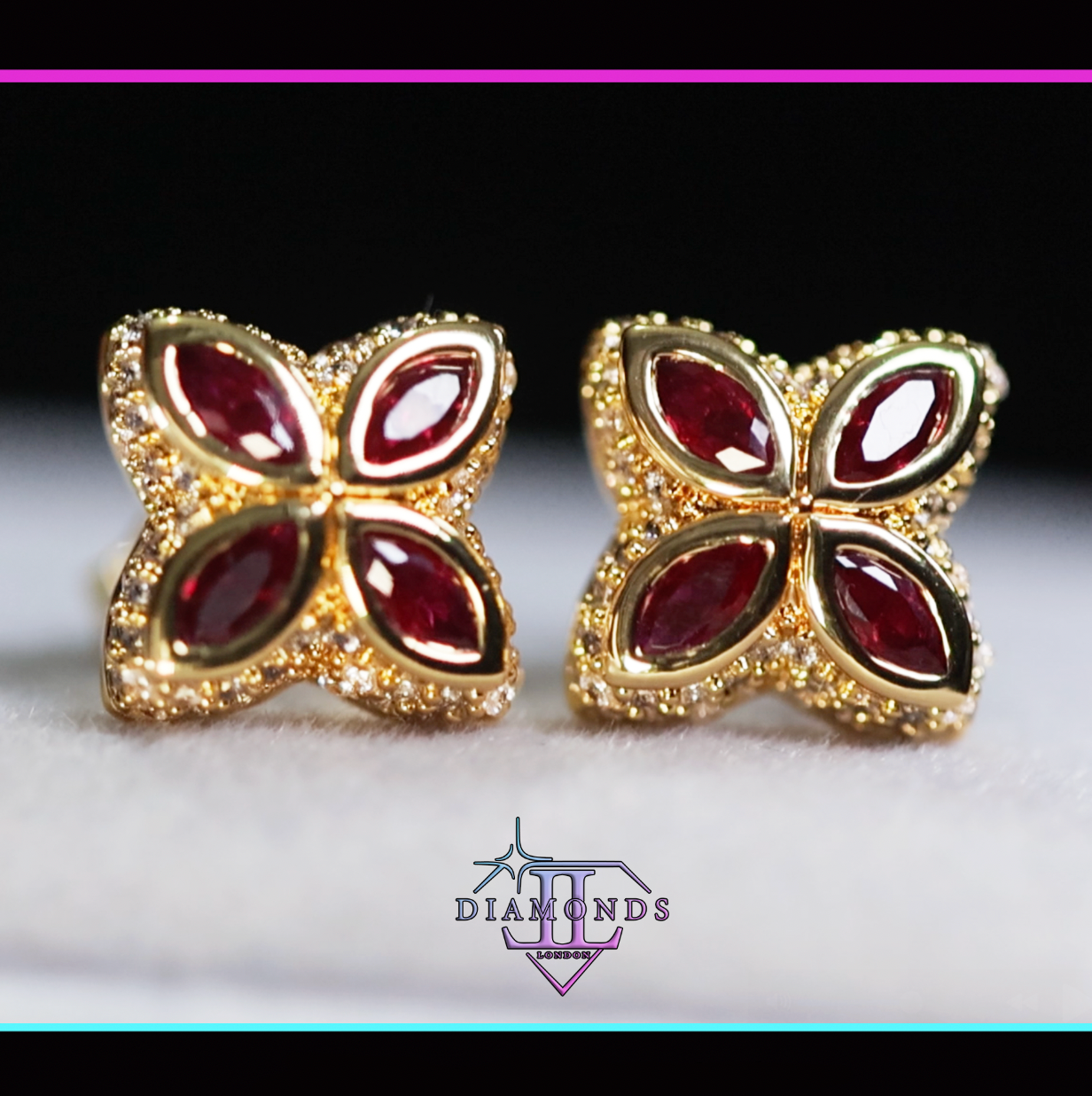 Red Diamond Clover Ear Studs