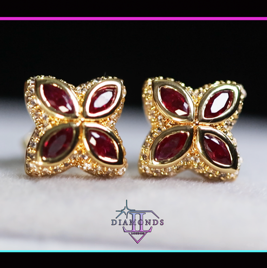 Red Diamond Clover Ear Studs