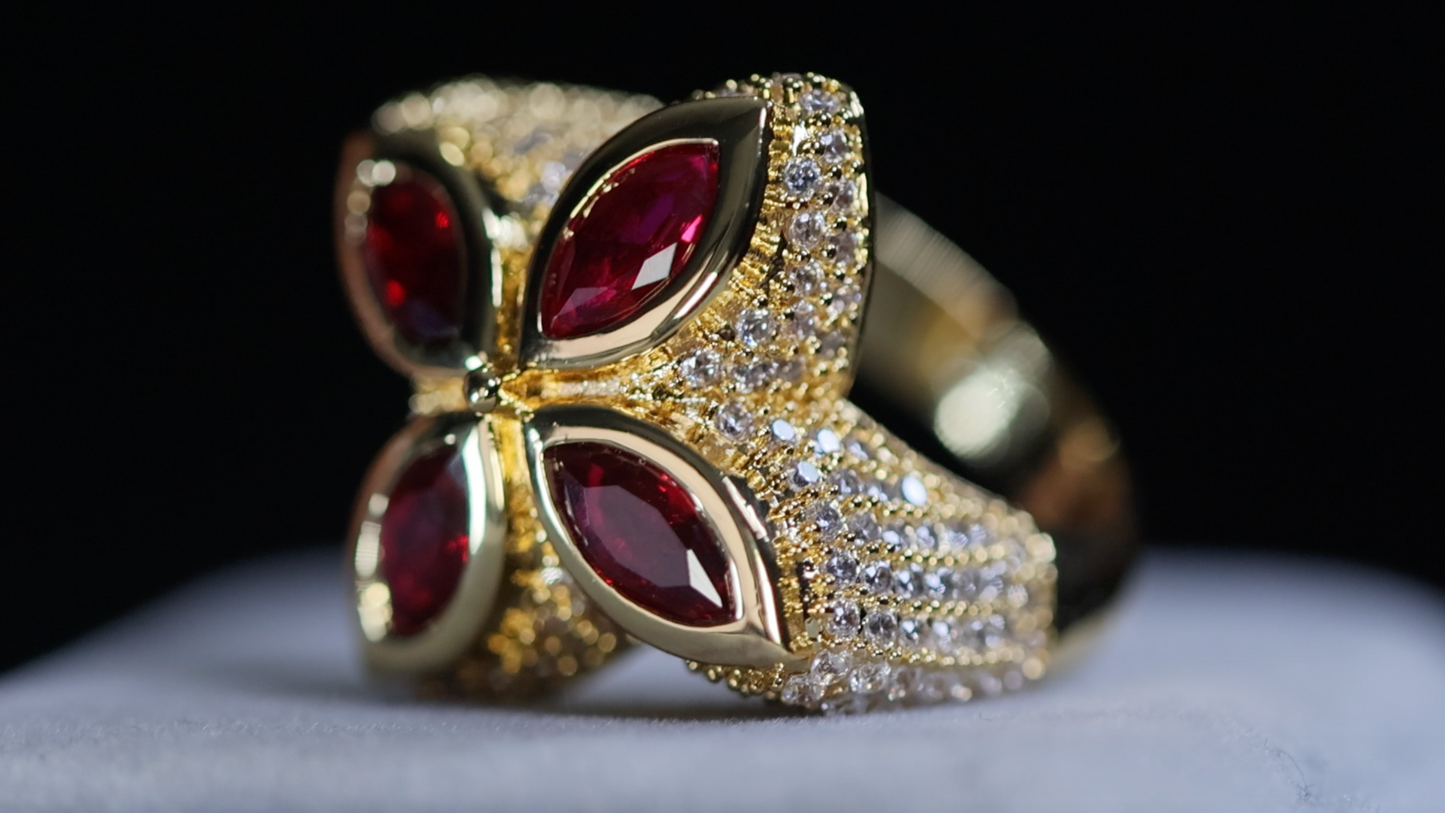 Men's Gold Ring with Red Diamonds
