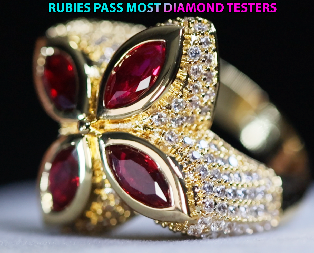 Gold ring with red diamonds
