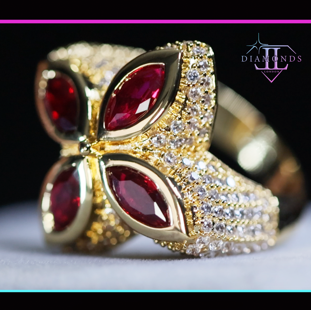 Gold ring with red gemstones