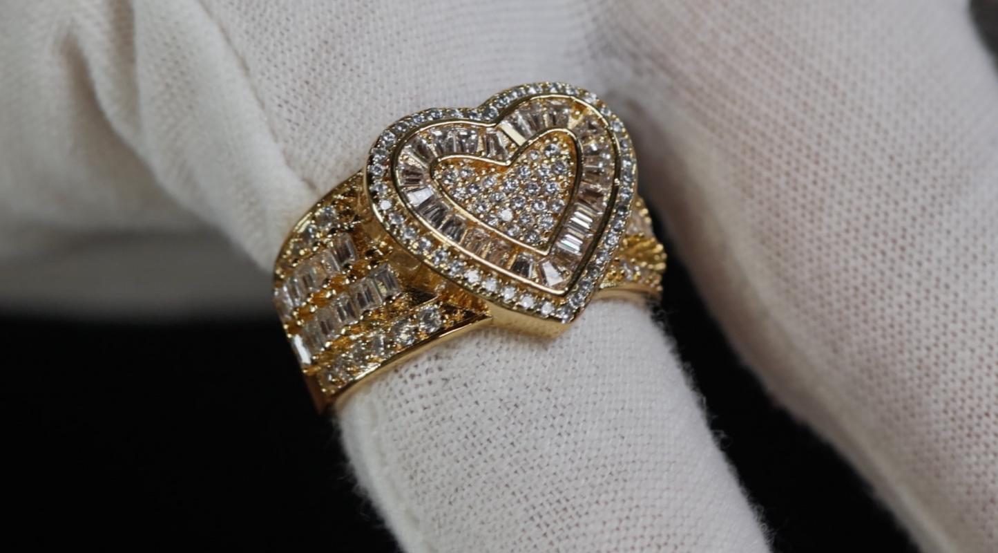 Gold Baguette Diamond Heart Ring