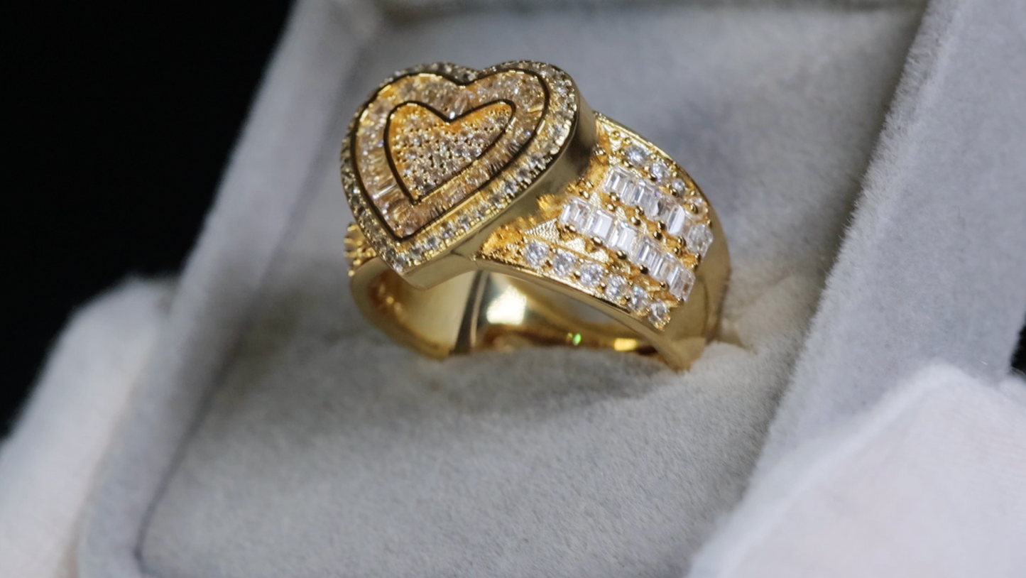 Gold Baguette Diamond Heart Ring