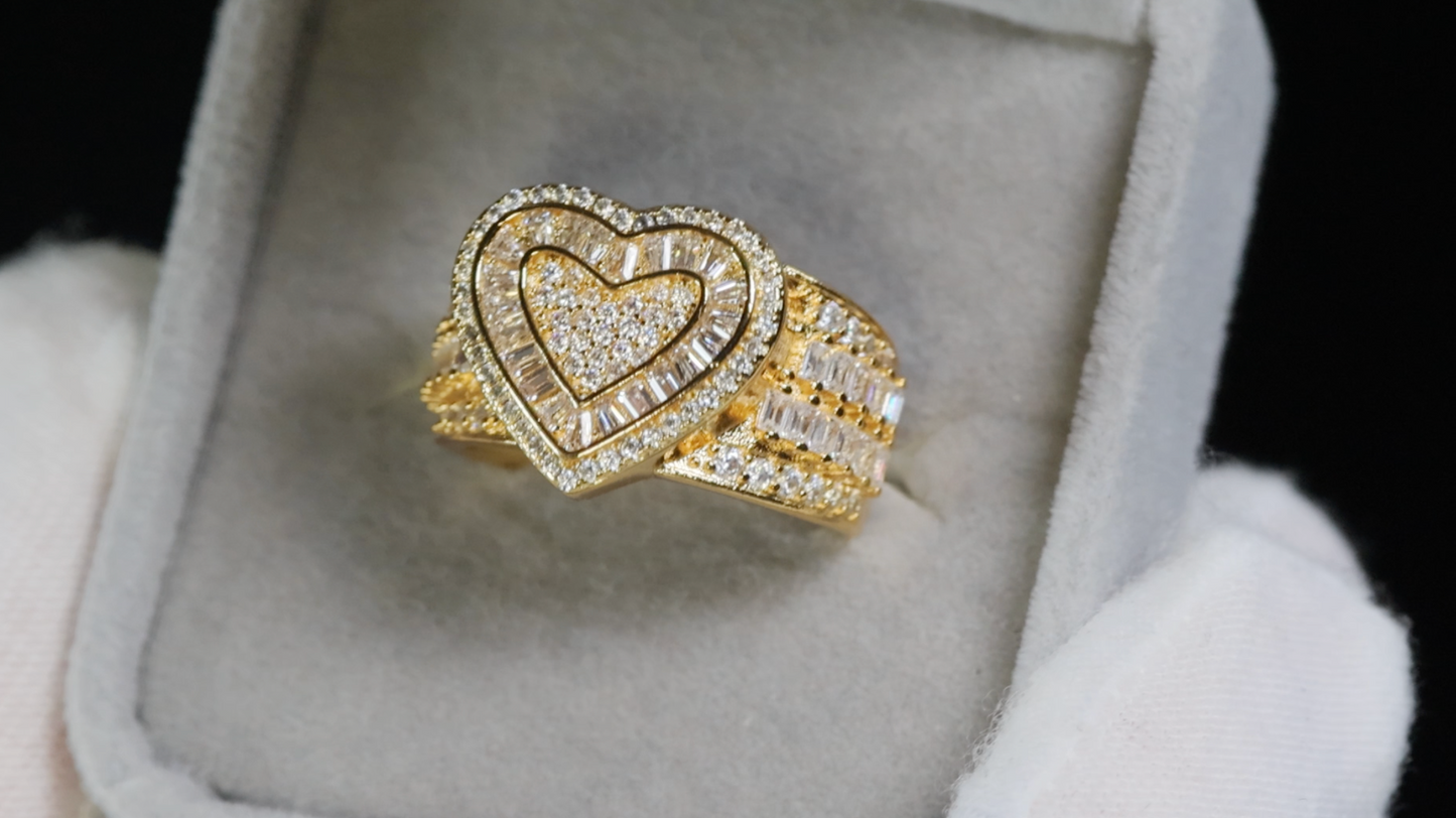 Gold Baguette Diamond Heart Ring