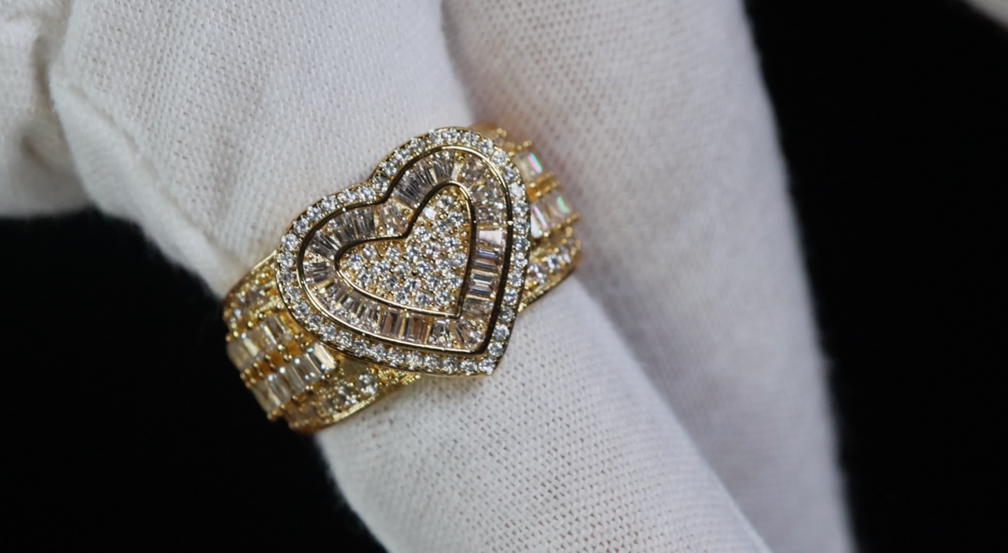 Gold Baguette Diamond Heart Ring