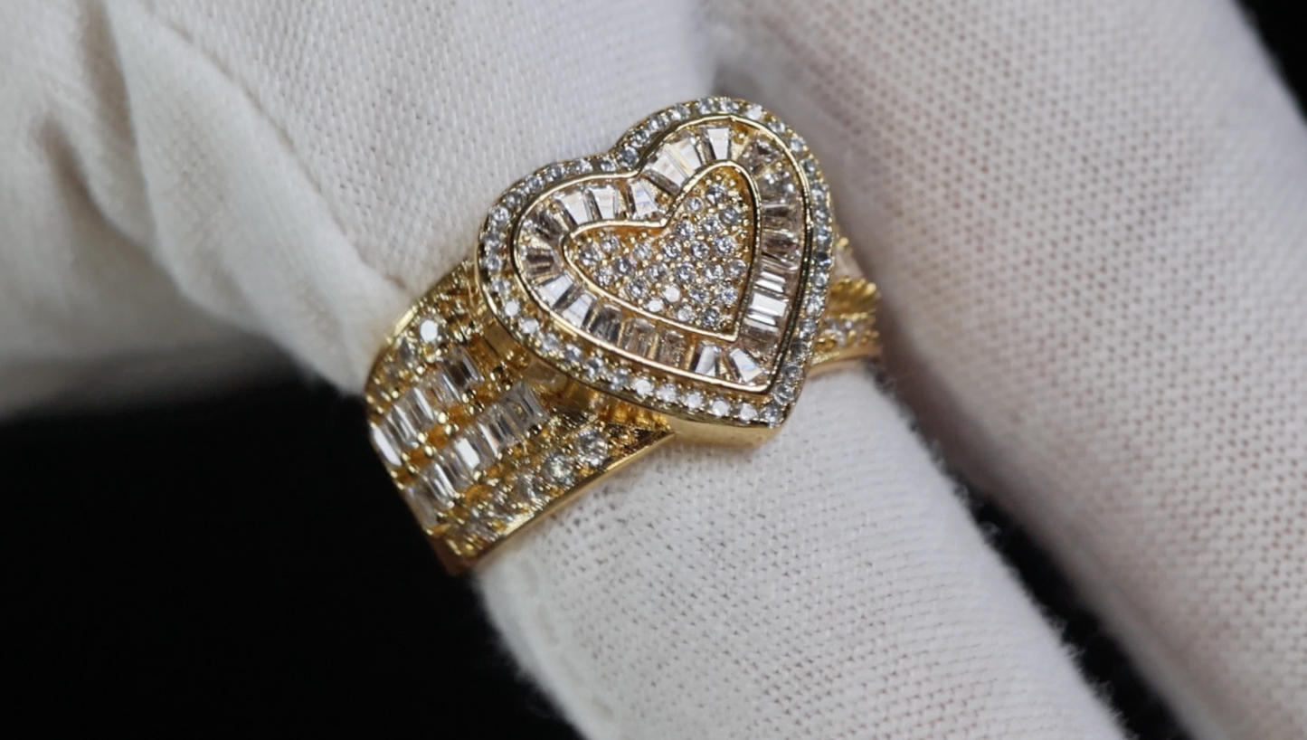 Gold Baguette Diamond Heart Ring