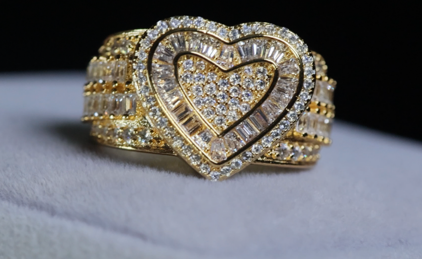 Gold Baguette Diamond Heart Ring