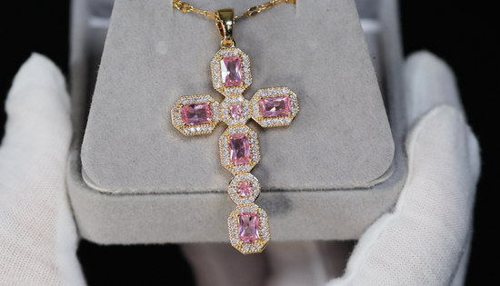 Gold Pink Diamond Cross Pendant