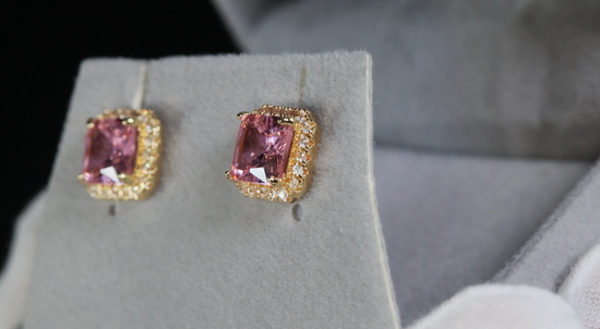 Gold Pink Diamond Ear Studs