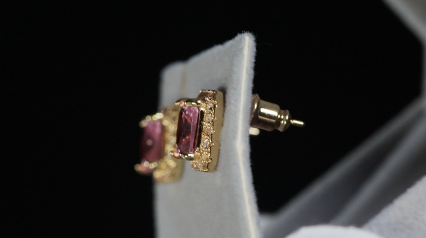 Gold Pink Diamond Ear Studs