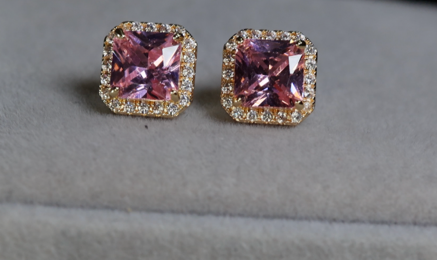 Gold Pink Diamond Ear Studs
