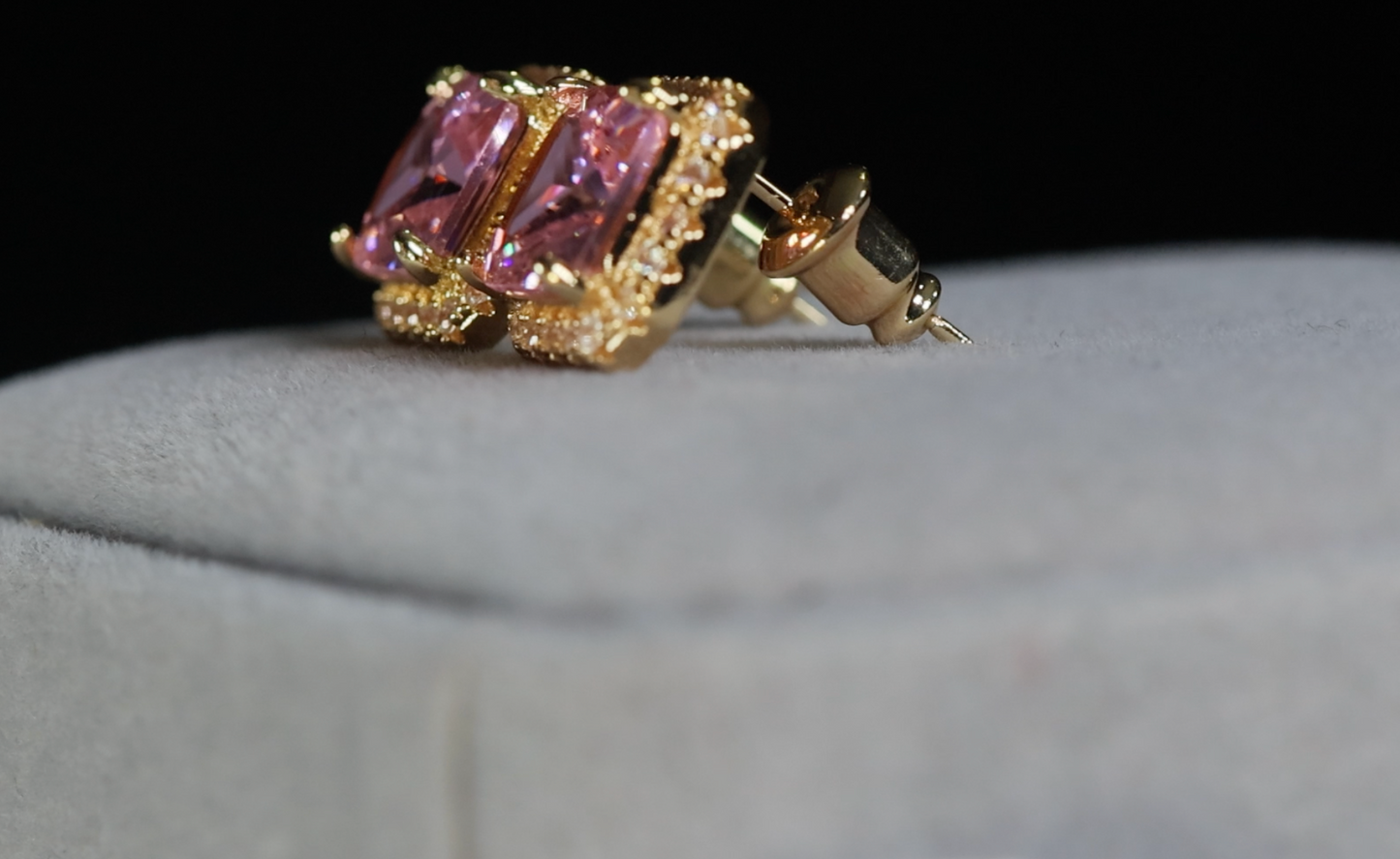 Gold Pink Diamond Ear Studs