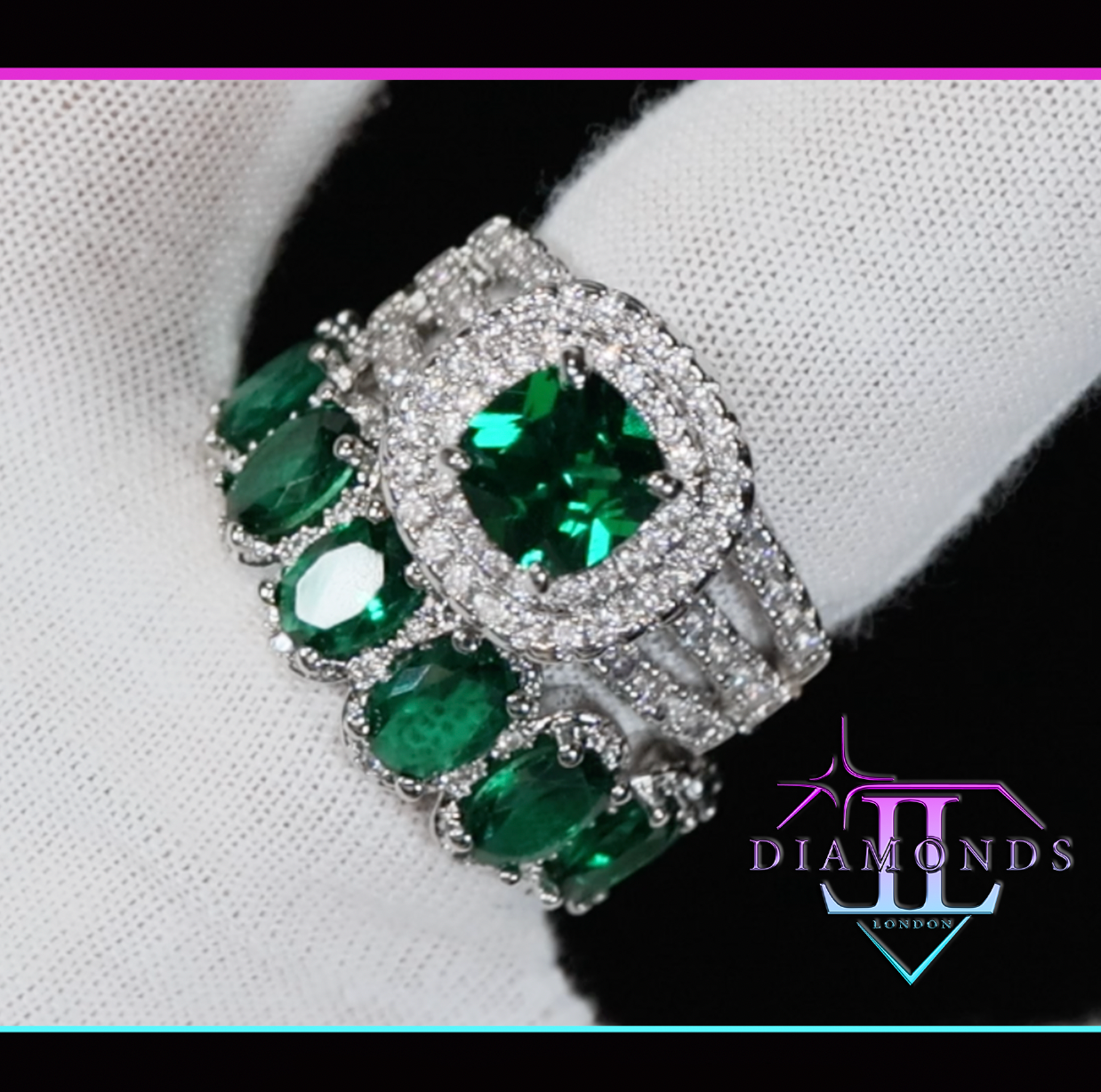 Womens Green Diamond Engagement Ring Set