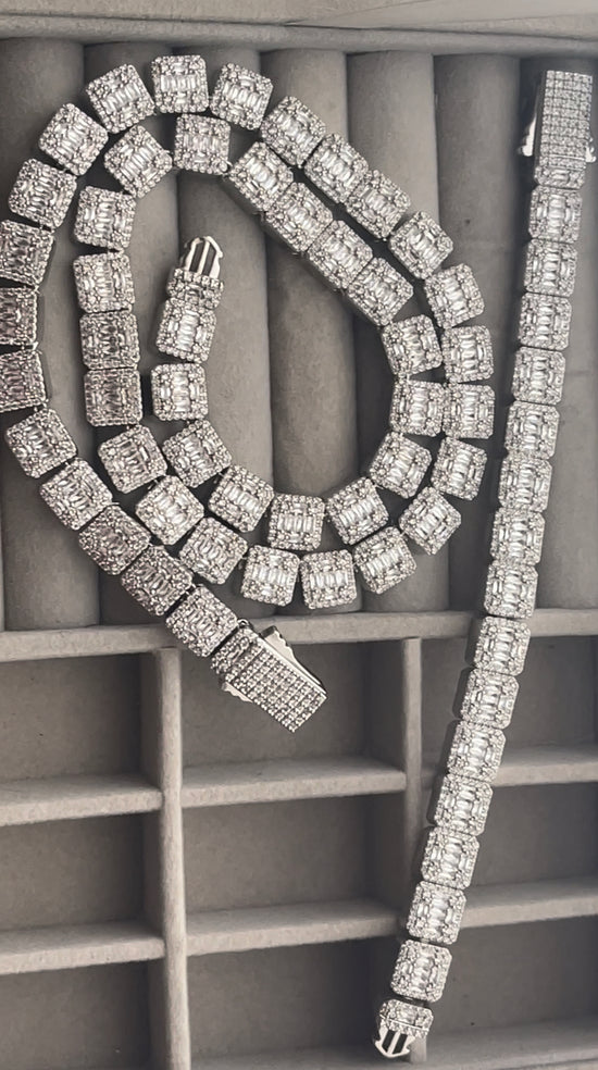 Iced Out Baguette Chain | Baguette Cut Diamond Bracelet | Baguette Cut Diamond Necklace