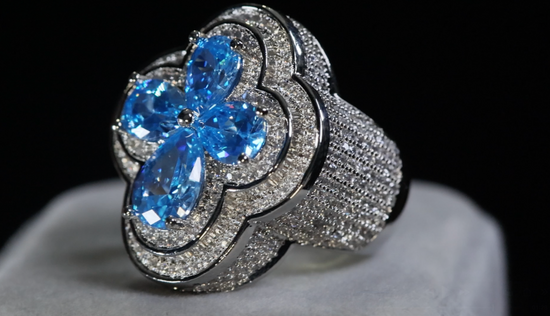 Men's Silver Blue Diamond Ring