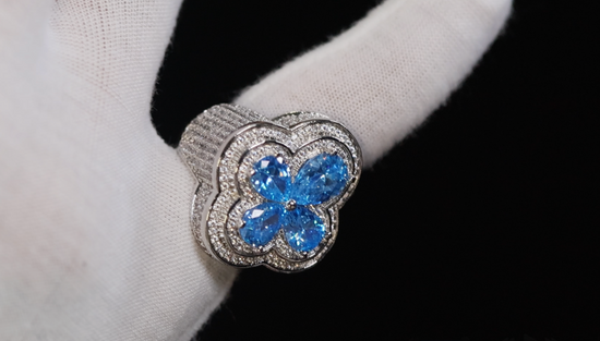 Men's Blue Diamond Iced Out Ring