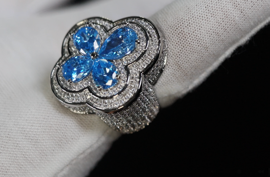 Men's Blue Diamond Clover Ring