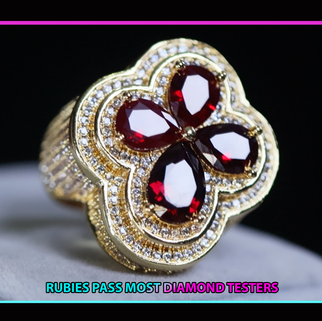 Men's Gold Ring with Red Diamonds