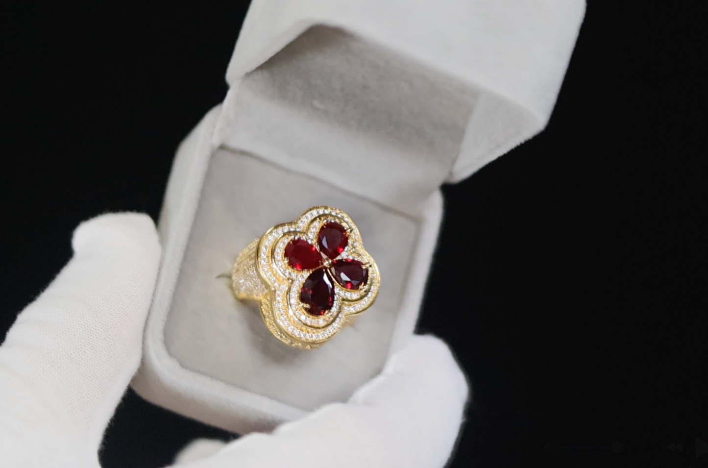 Men's Gold Red Diamond Iced Out Ring