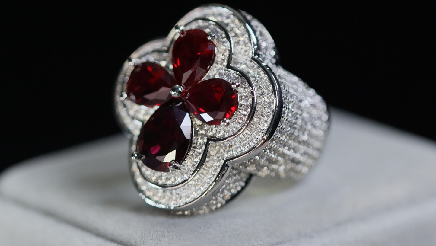 Men's Red Diamond Iced Out Ring