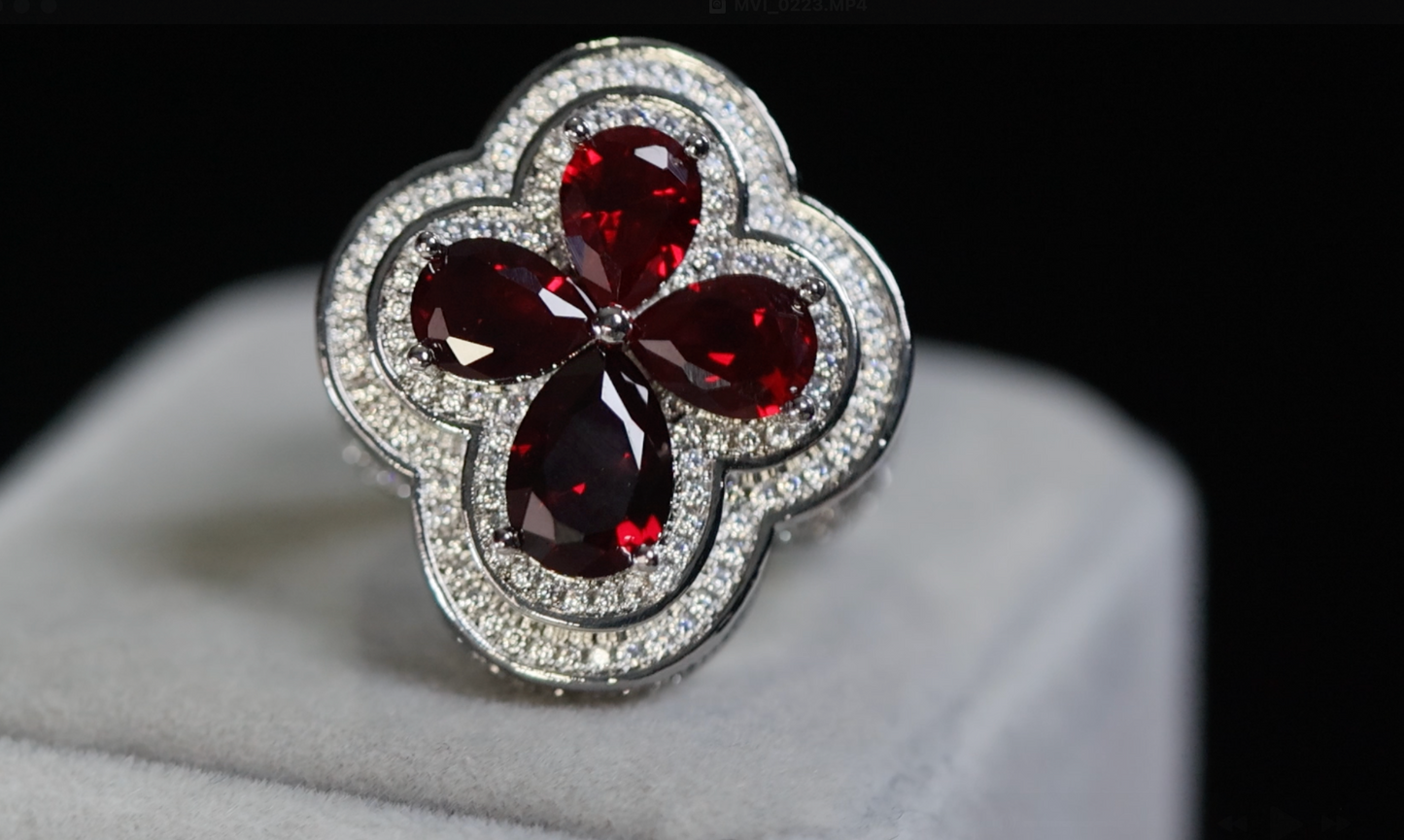 Men's Red Diamond Clover Ring