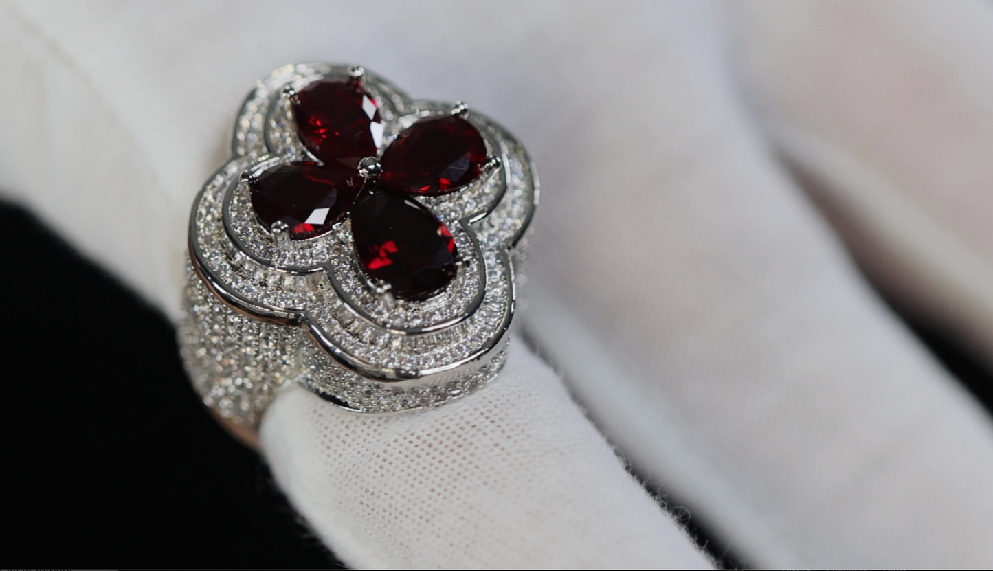 Men's Silver Ring with Red Diamonds