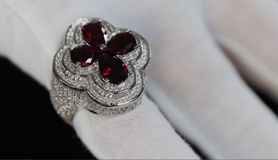 Men's Silver Ring with Red Diamonds