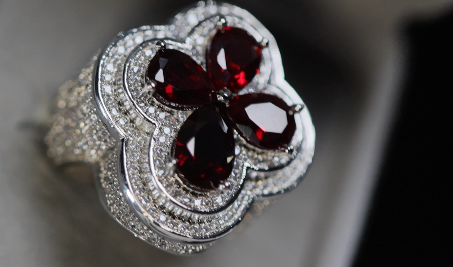 Men's Red Diamond Clover Ring