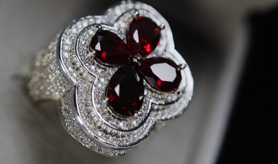 Men's Red Diamond Clover Ring