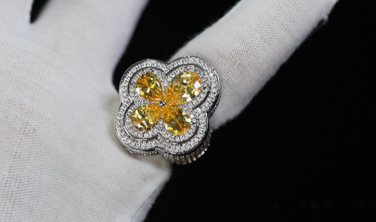 Men's Yellow Diamond Cross Ring