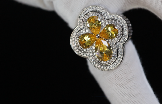 Men's Yellow Diamond Clover Ring