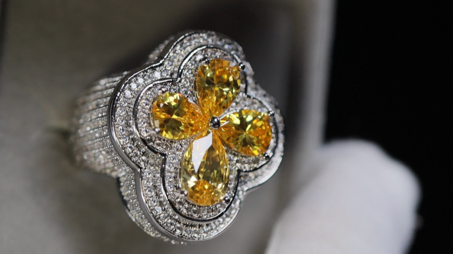 Men's Silver Ring with Yellow Diamonds