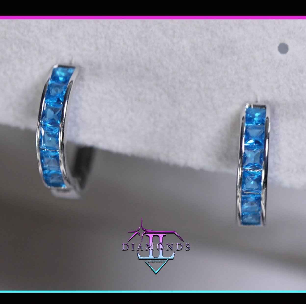 Blue Diamond Hoop Earrings