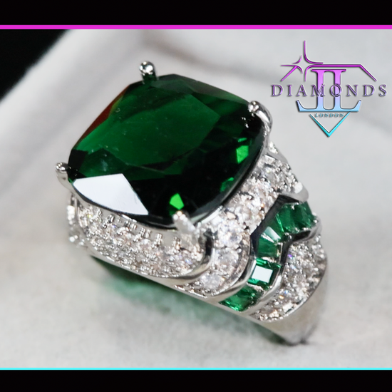 Mens Green Baguette Cut Diamond Ring