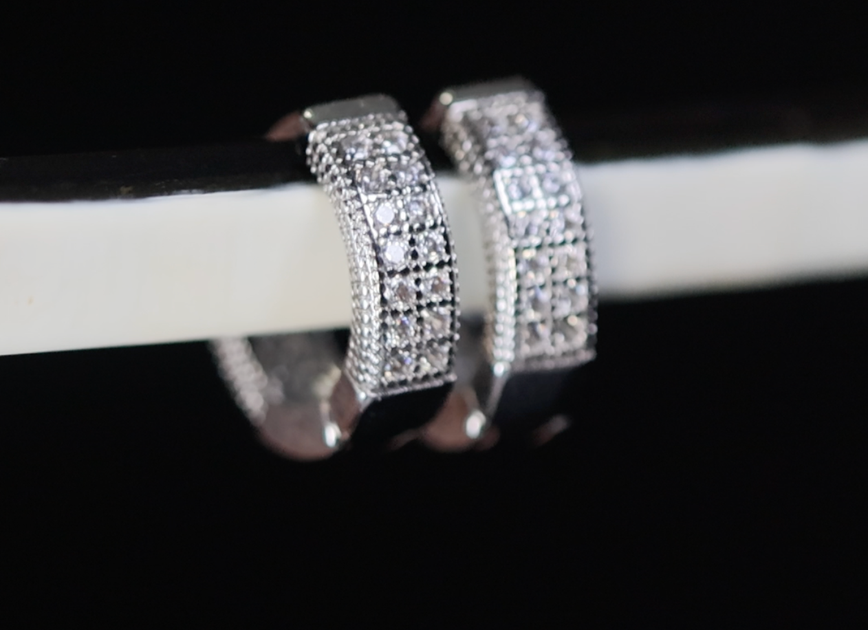 Mens Silver Diamond Hoop Earrings