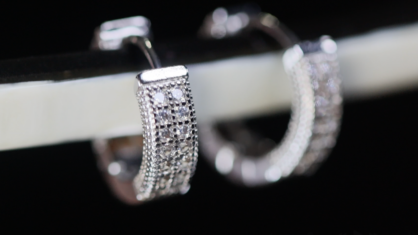 Mens Silver Diamond Hoop Earrings
