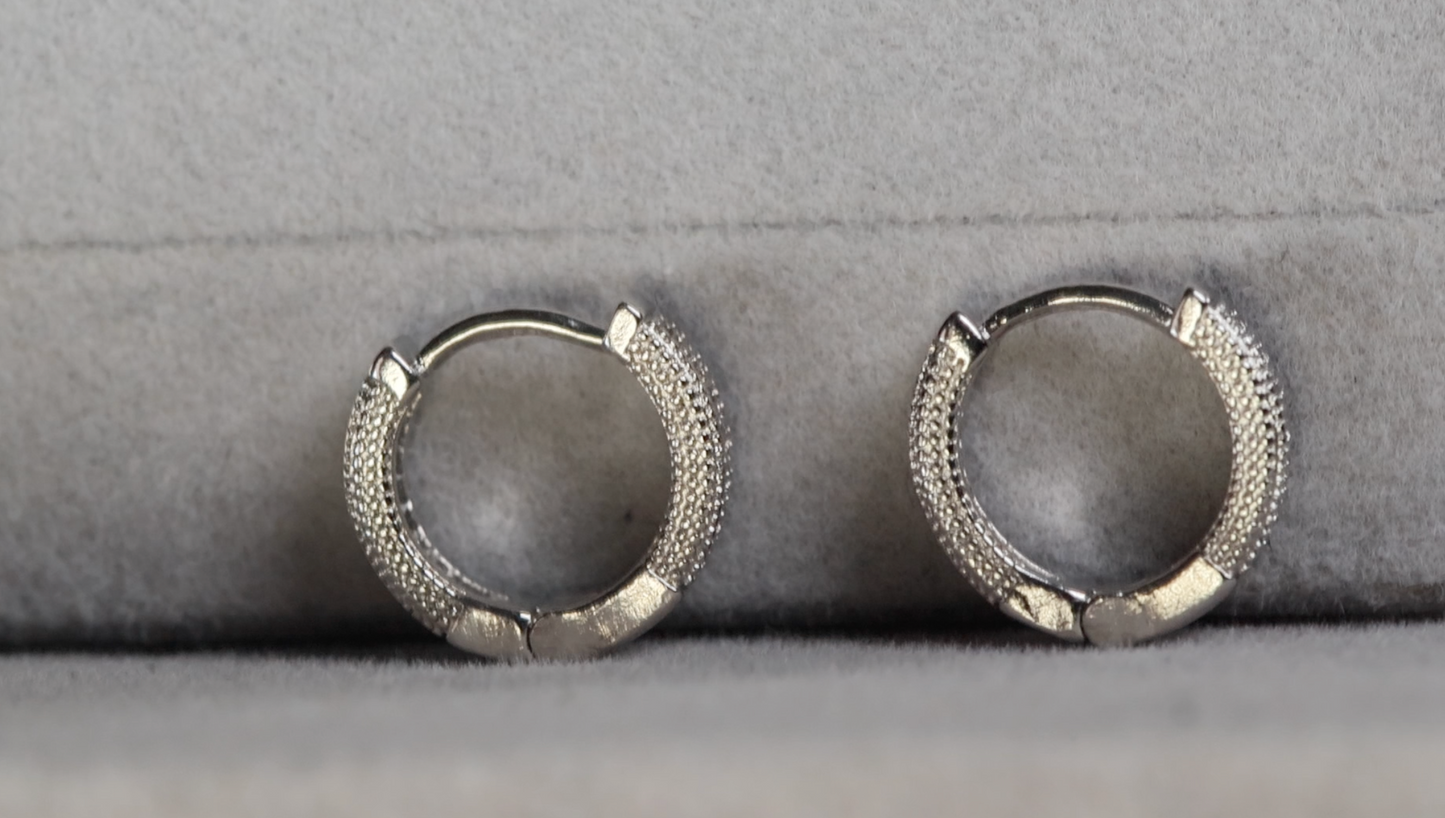 Iced Out Hoop Earrings | Mens Silver Diamond Hoop Earrings