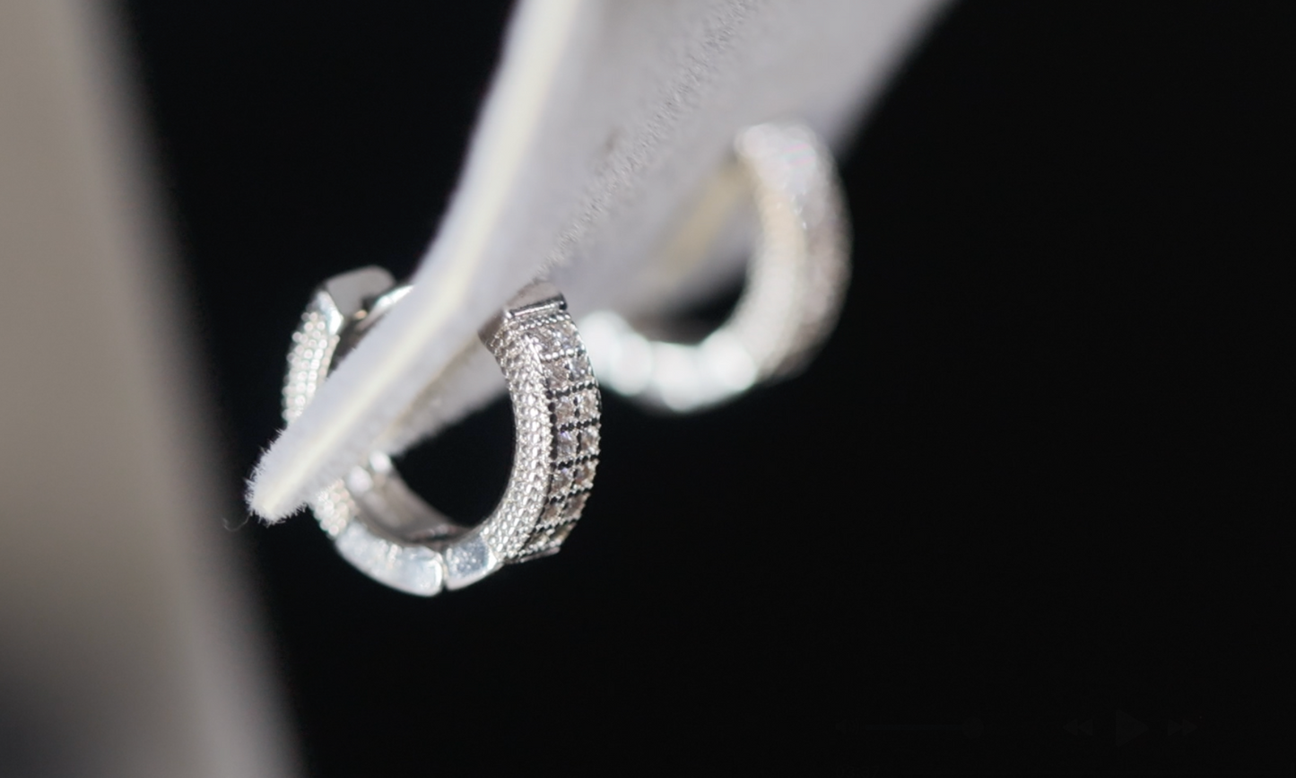 Iced Out Hoop Earrings | Mens Silver Diamond Hoop Earrings