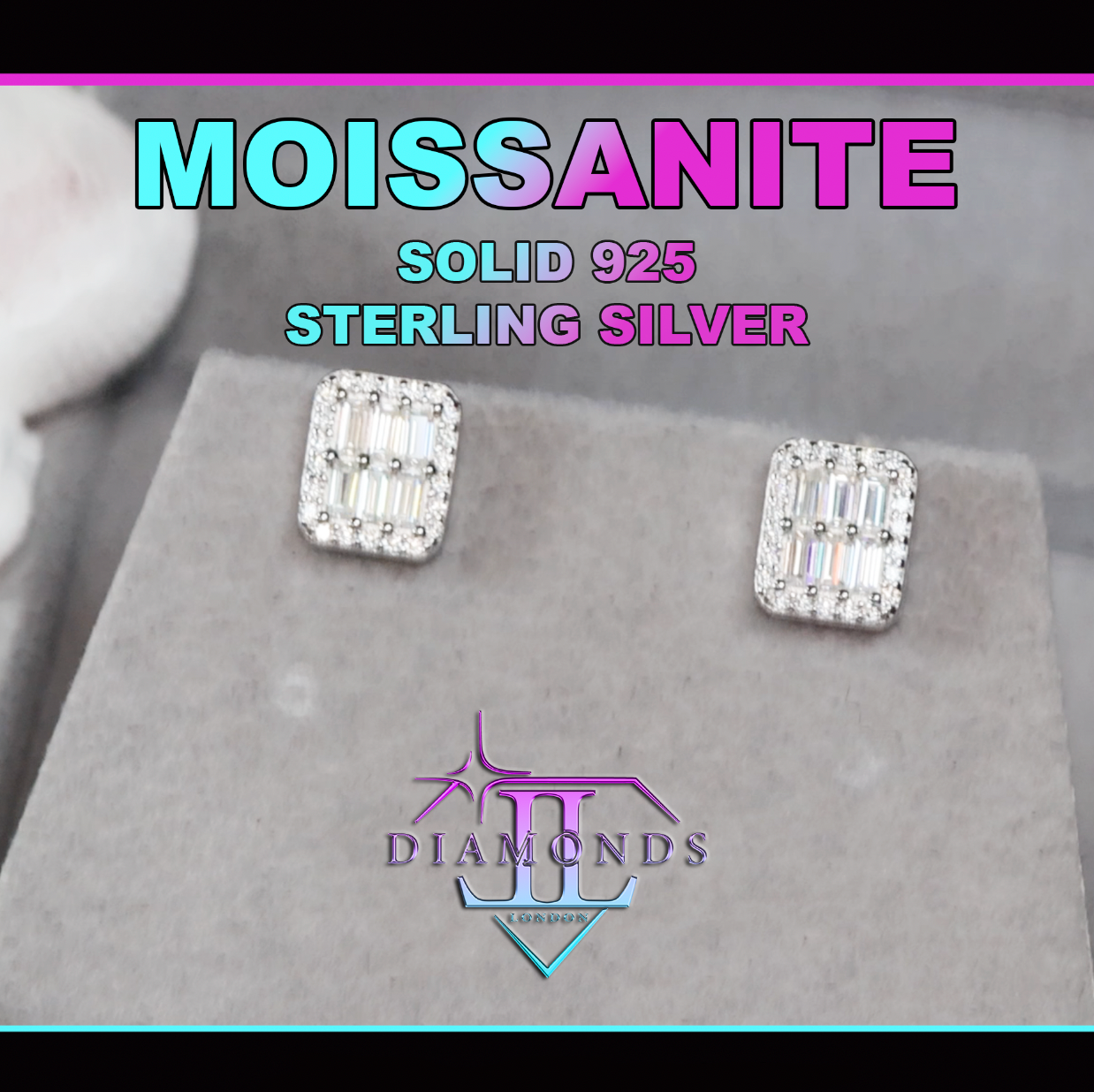 Moissanite Baguette Diamond Ear Studs