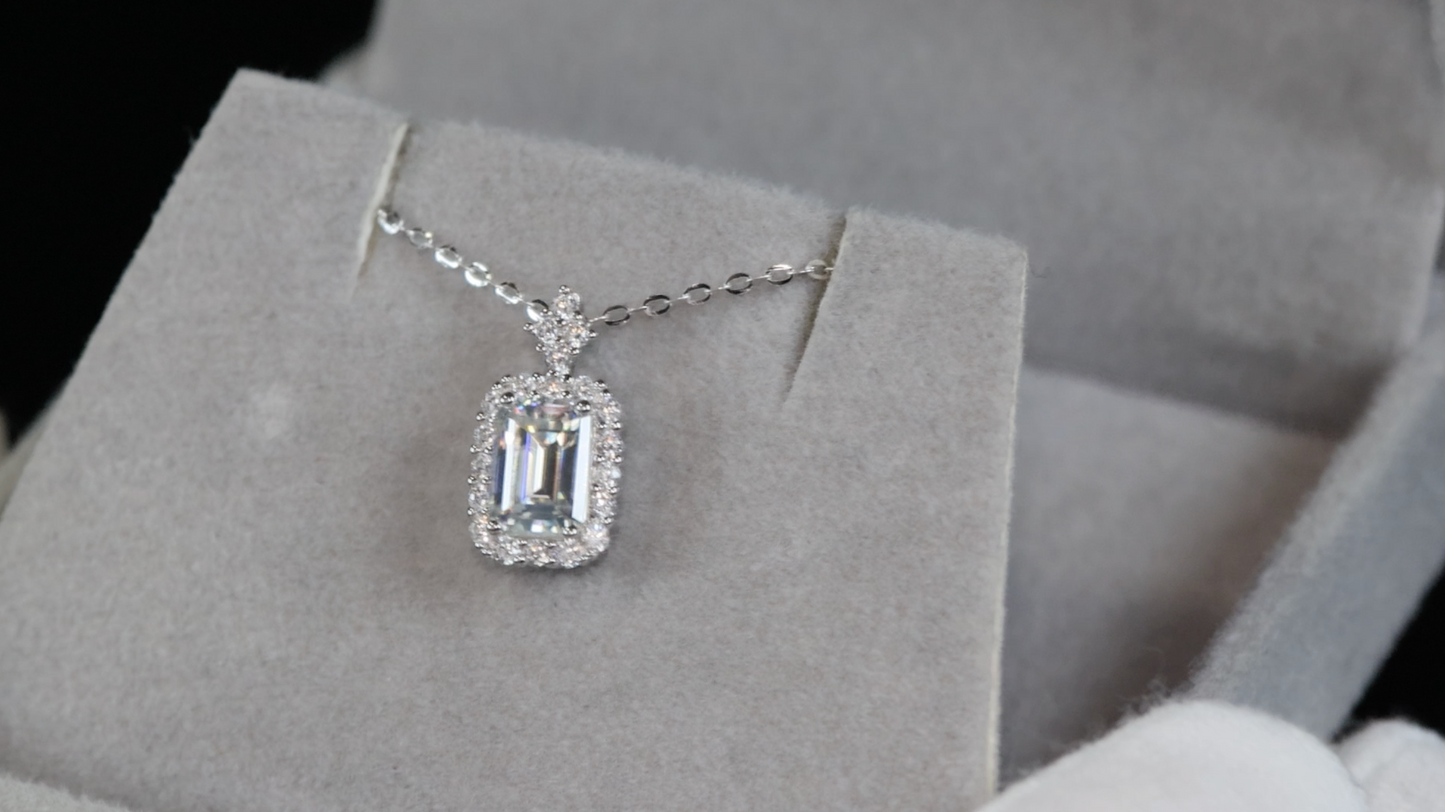 Moissanite Pendant | Moissanite Emerald Cut Diamond Pendant | Moissanite Diamond Pendant