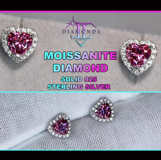 Pink Moissanite Diamond Heart Ear Studs 