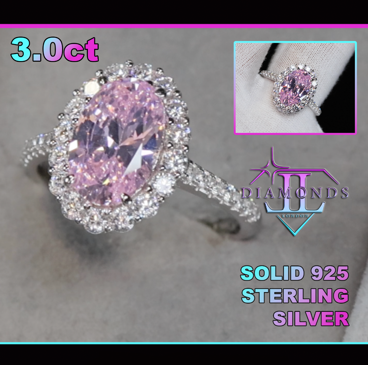 Womens Pink Oval Lab Diamond Ring