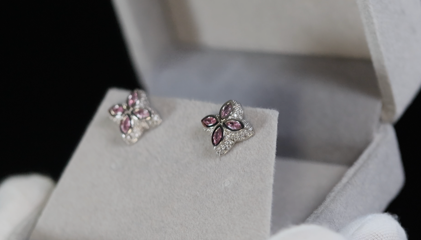 Pink Diamond Clover Ear Studs