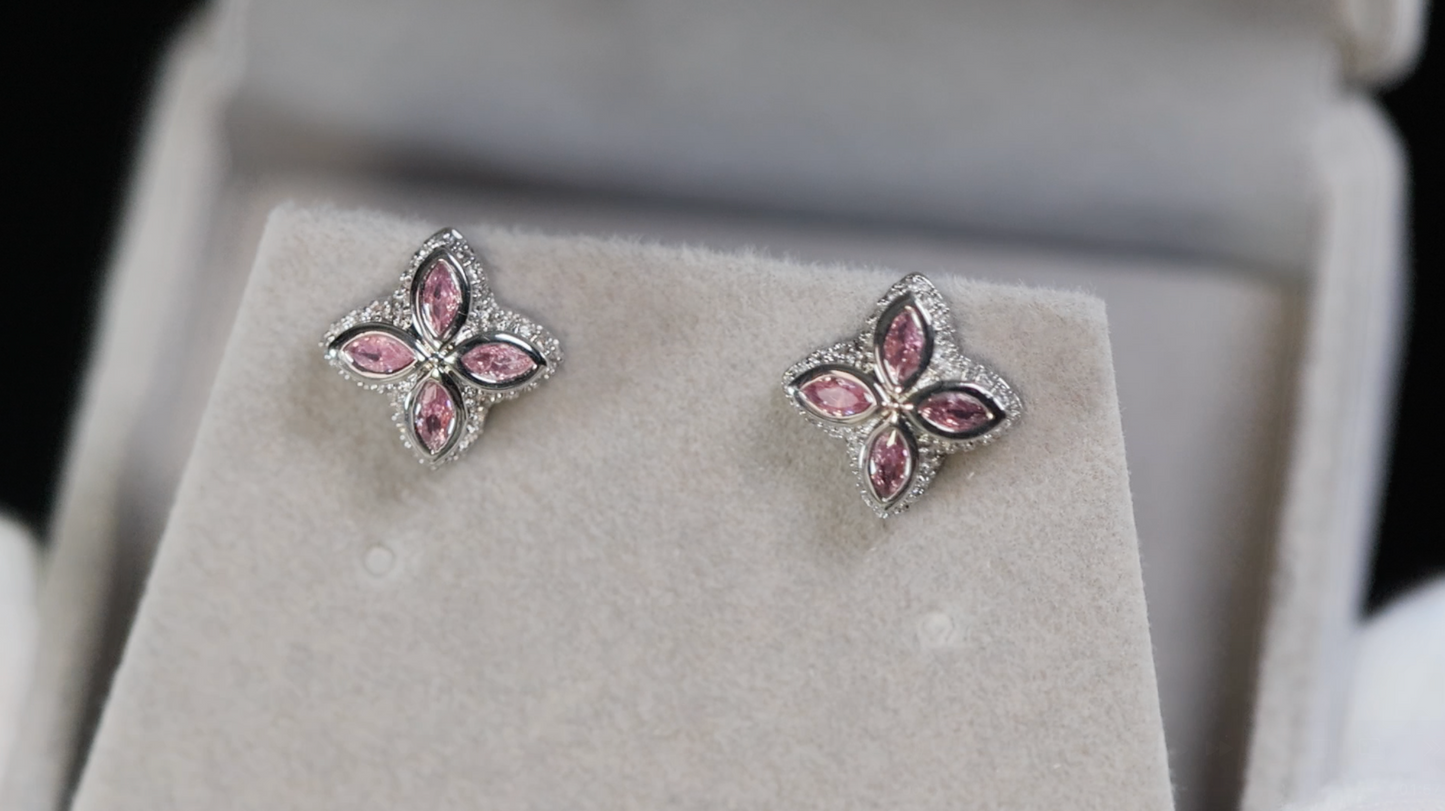 Pink Diamond Clover Ear Studs