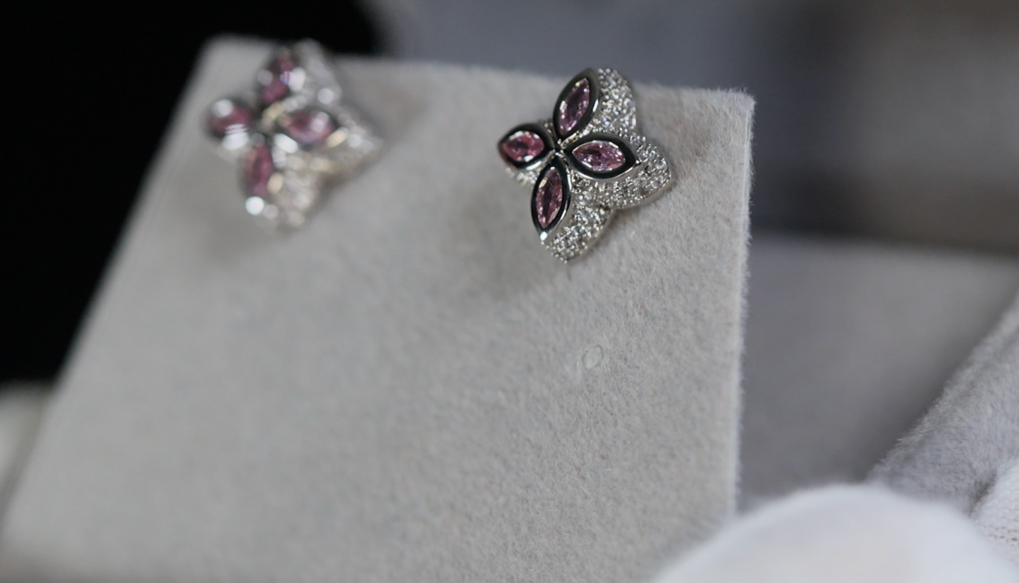 Pink Diamond Clover Ear Studs