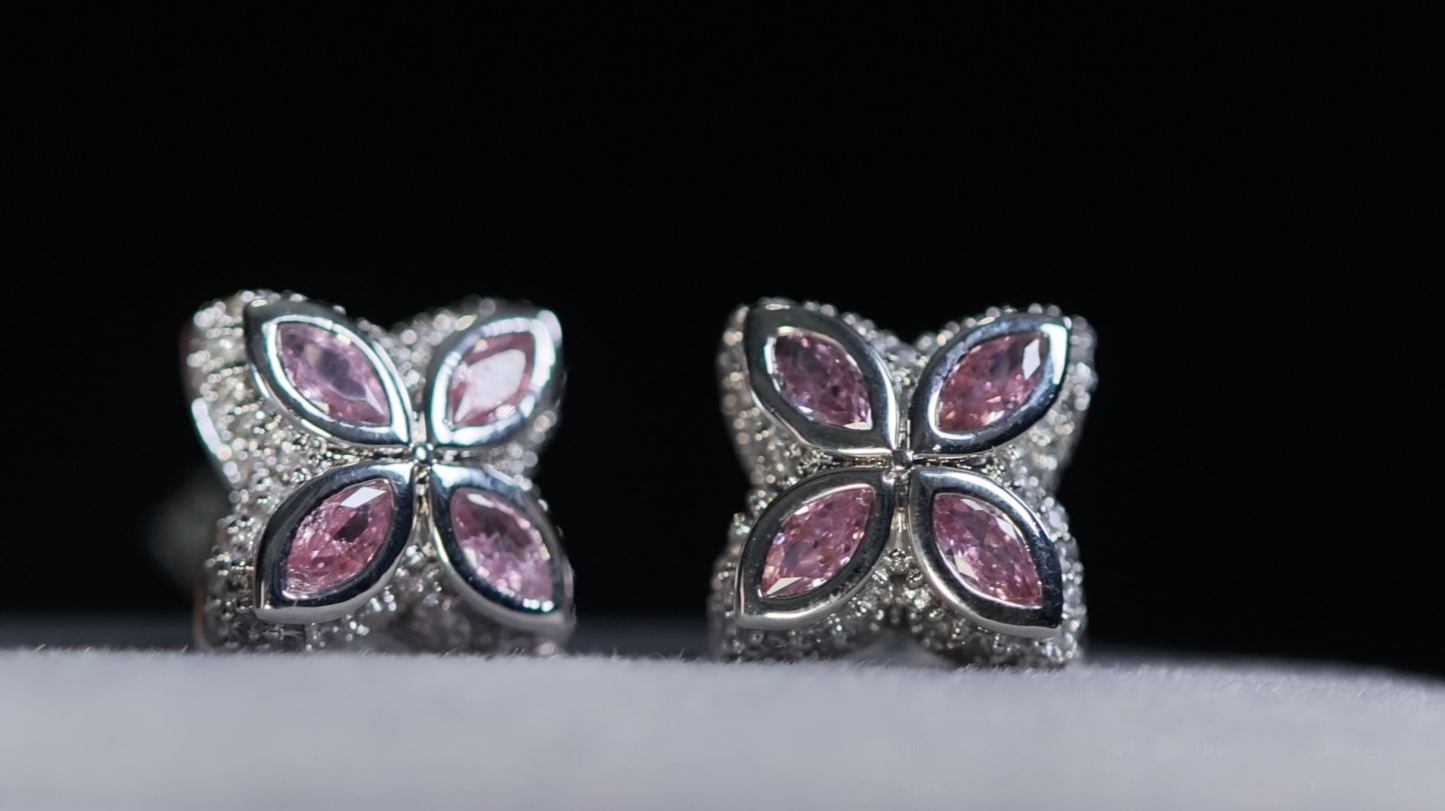 Pink Diamond Clover Ear Studs