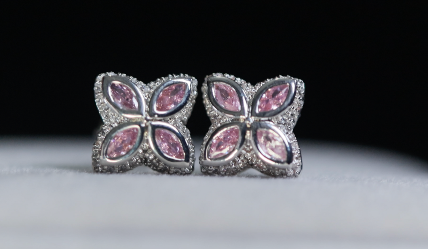 Pink Diamond Clover Ear Studs