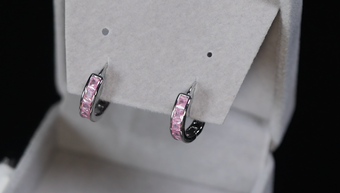 Pink Diamond Hoop Earrings